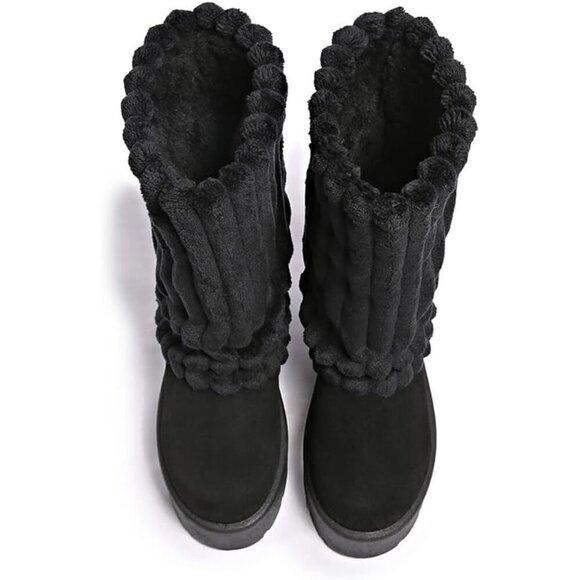 ✨Women's Black Platform Fur Boots Fuzzy Fleece Lined Ankle Anti-Slip Booties - Picture 3 of 6